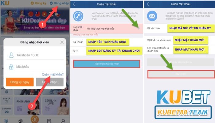 Sử dụng tác vụ “Quên mật khẩu Kubet” trong phần đăng nhập